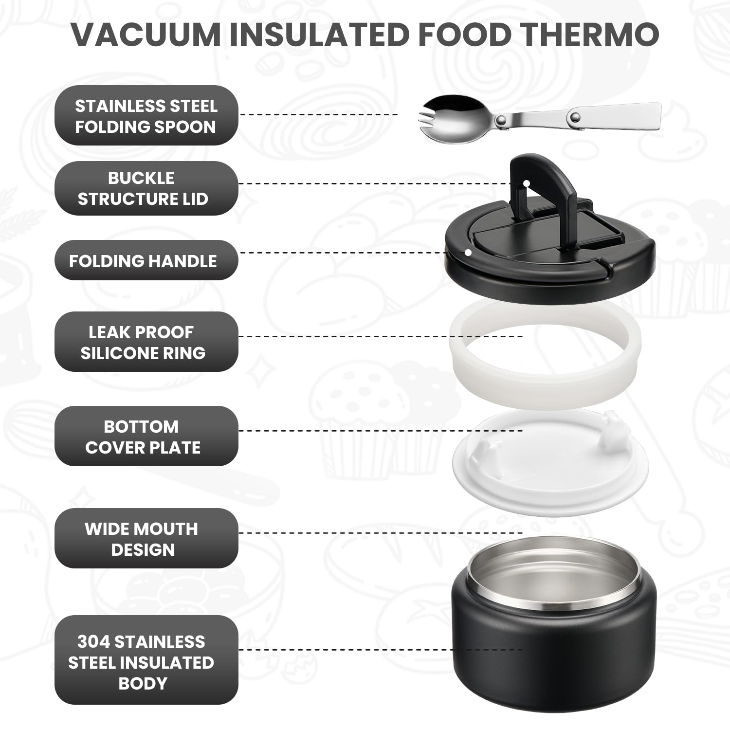Itslife Termo de acero inoxidable 304 para meriendas diarias.