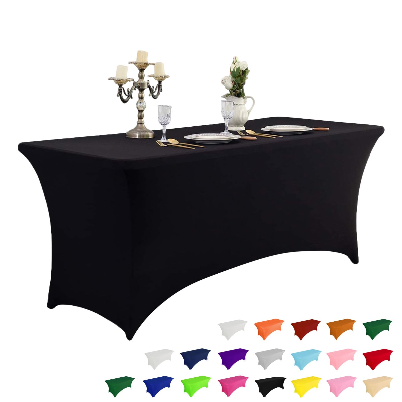 IVAPUPU cubierte de mesa 4ft negra rectangular, ajuste estable para eventos.