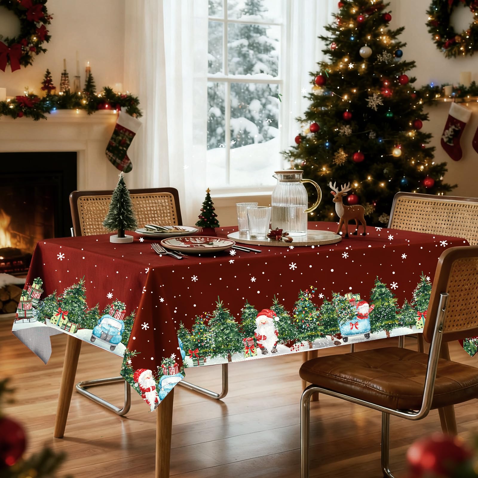 IVAPUPU mantel navideño, textura lino suave en la mesa