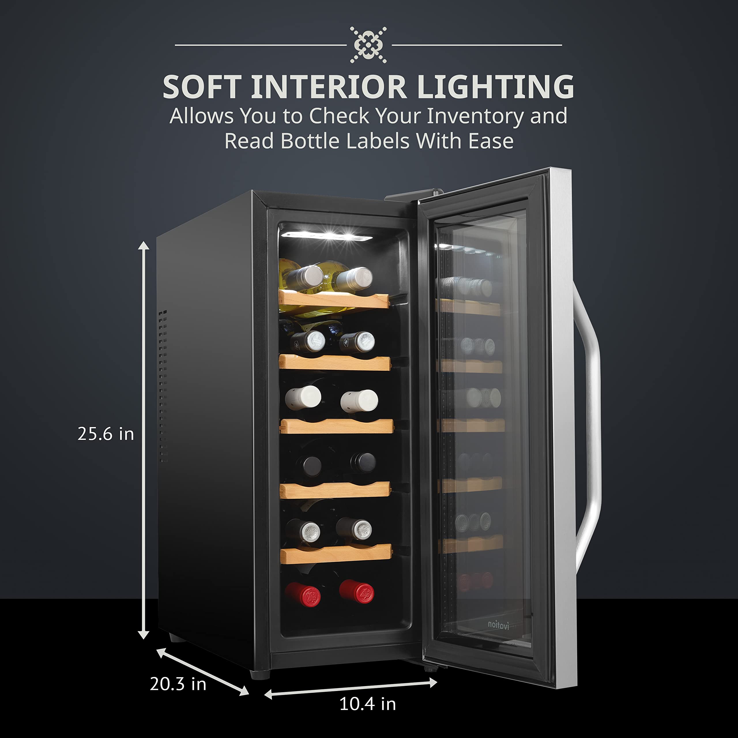 Ivation enfriador de vino, puerta de vidrio ahumado protege el contenido y cuida la estética