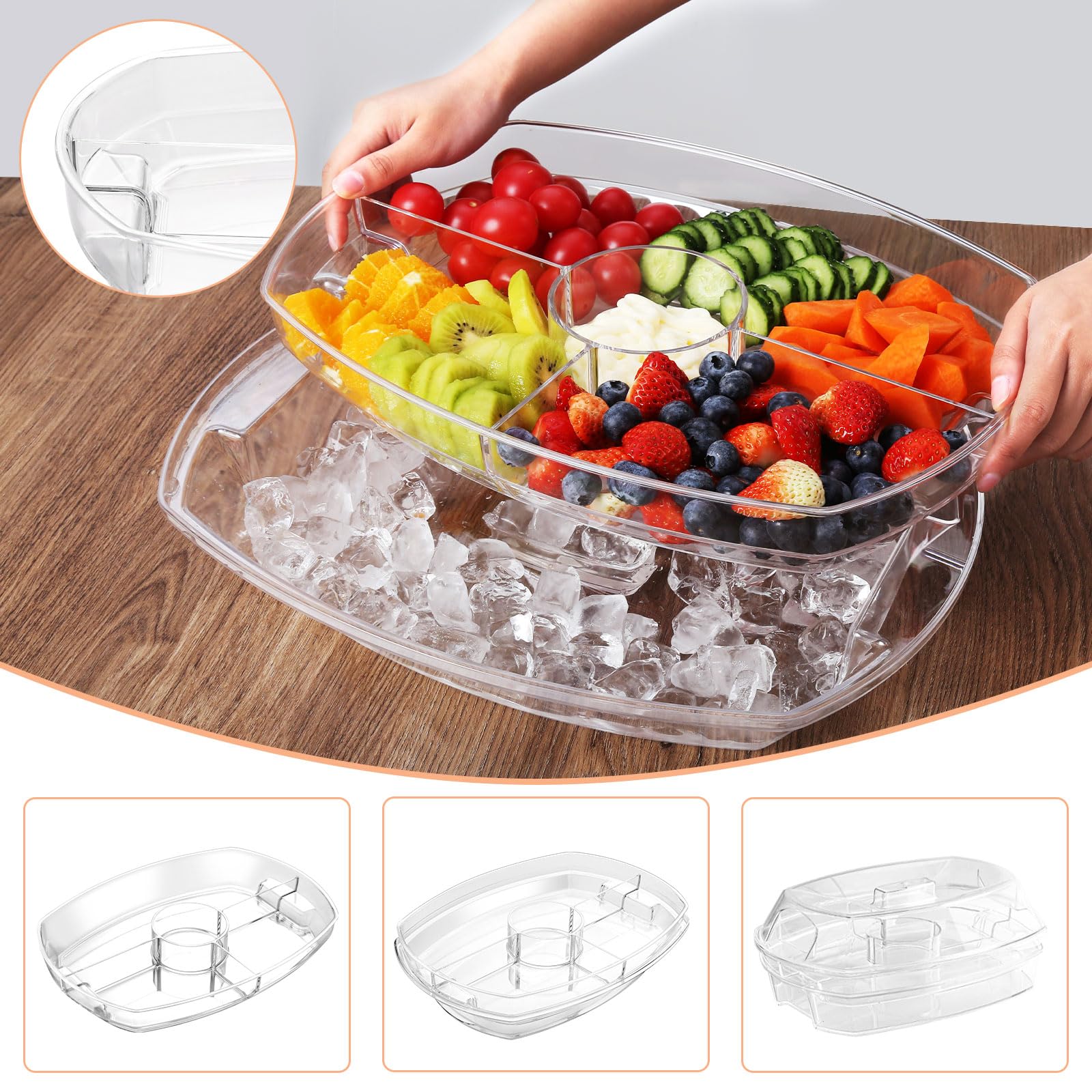 IVYHOME bandeja verduras frías con compartimentos para condimentos y salsas.