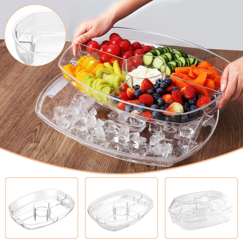 IVYHOME bandeja verduras frías con compartimentos para condimentos y salsas.