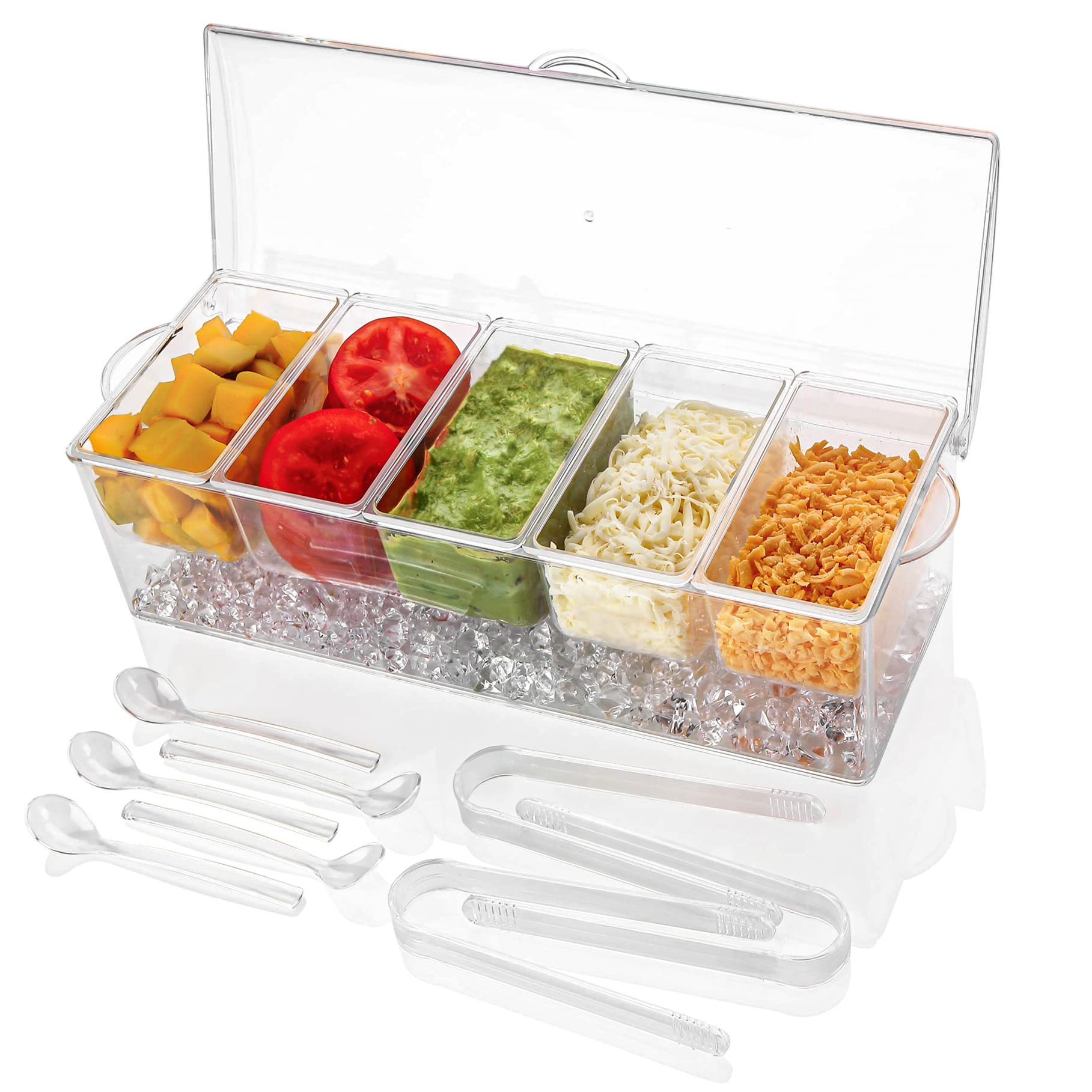 IVYHOME servidor condimentos frío con 5 celdas y tapa para mantener frescos.