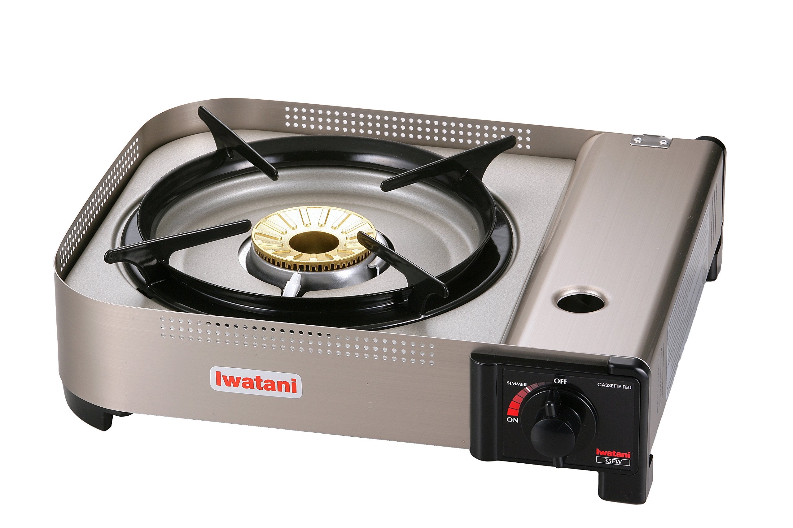 Iwatani 35FW incluye doble protector de viento, ideal para exterior sin corrientes.