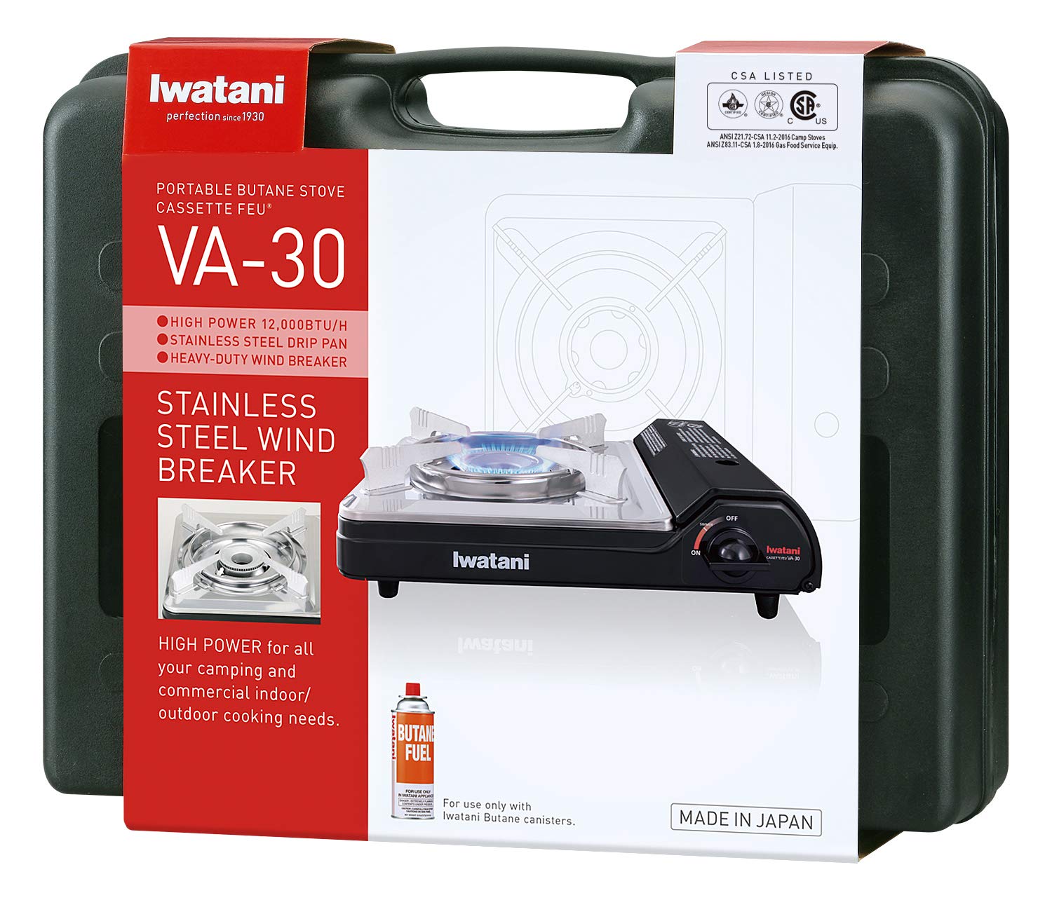Iwatani VA-30 con quemador único proporciona calor rápido para hervir.