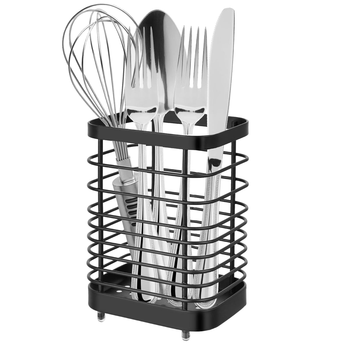 IWNTWY porta utensilios de acero inoxidable en encimera, ideal para ordenar cubiertos.