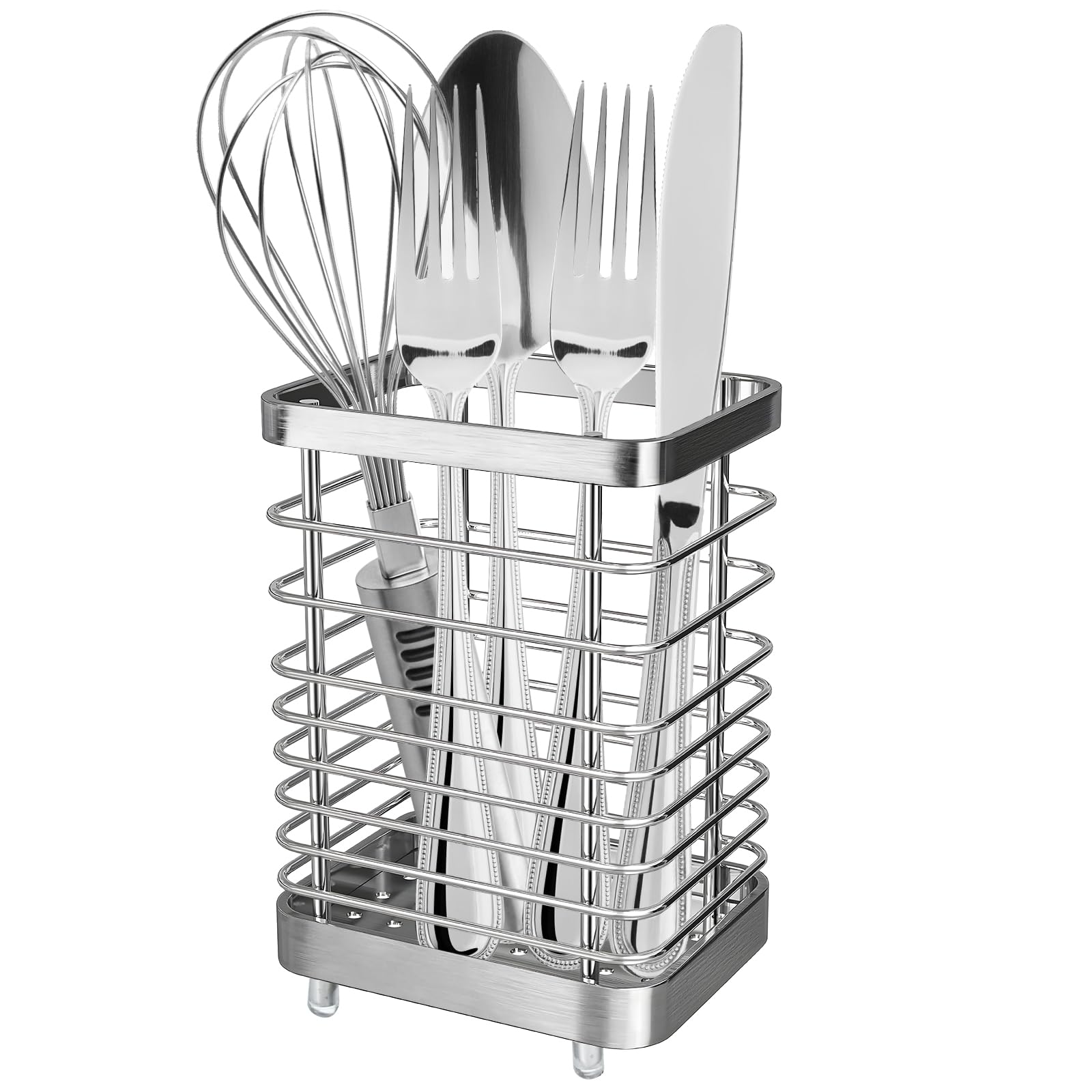IWNTWY porta-utensilios de acero inoxidable para secar y organizar cubiertos.