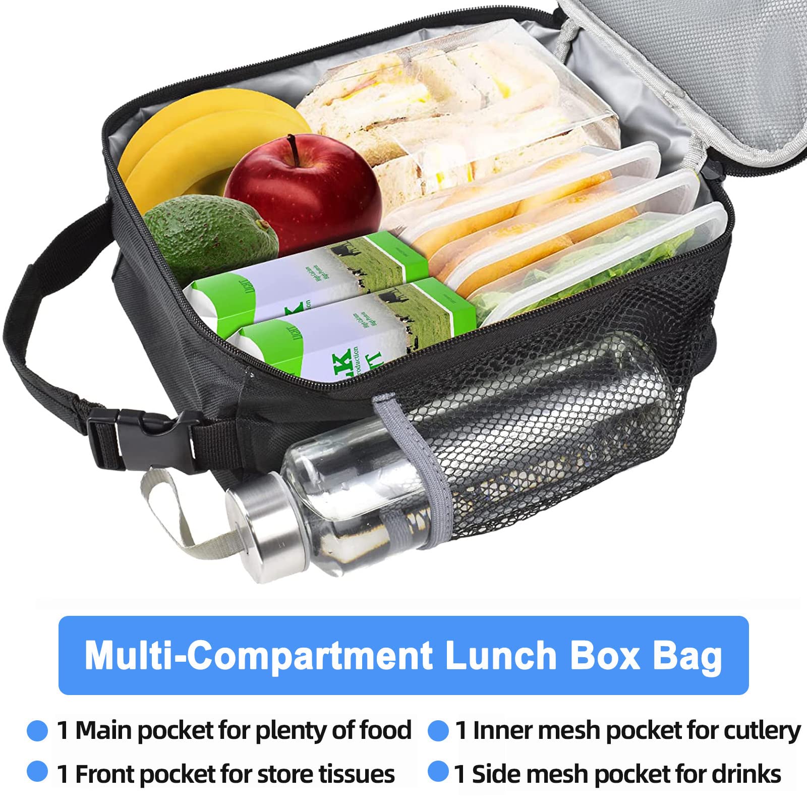 IWTTWY bolsa de almuerzo con bolsillos internos y externos para organización
