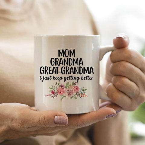 Taza IWXYI gran abuela, detalle floral, apta para microondas y lavavajillas.