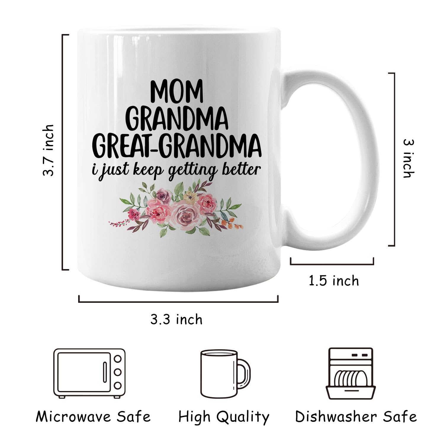 Taza IWXYI gran abuela, uso diario para cafe o te, regalo significativo.