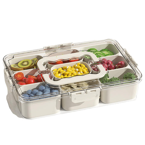 Bandeja dividida J-hong con tapa y asa para servir frutas y verduras de forma ordenada.
