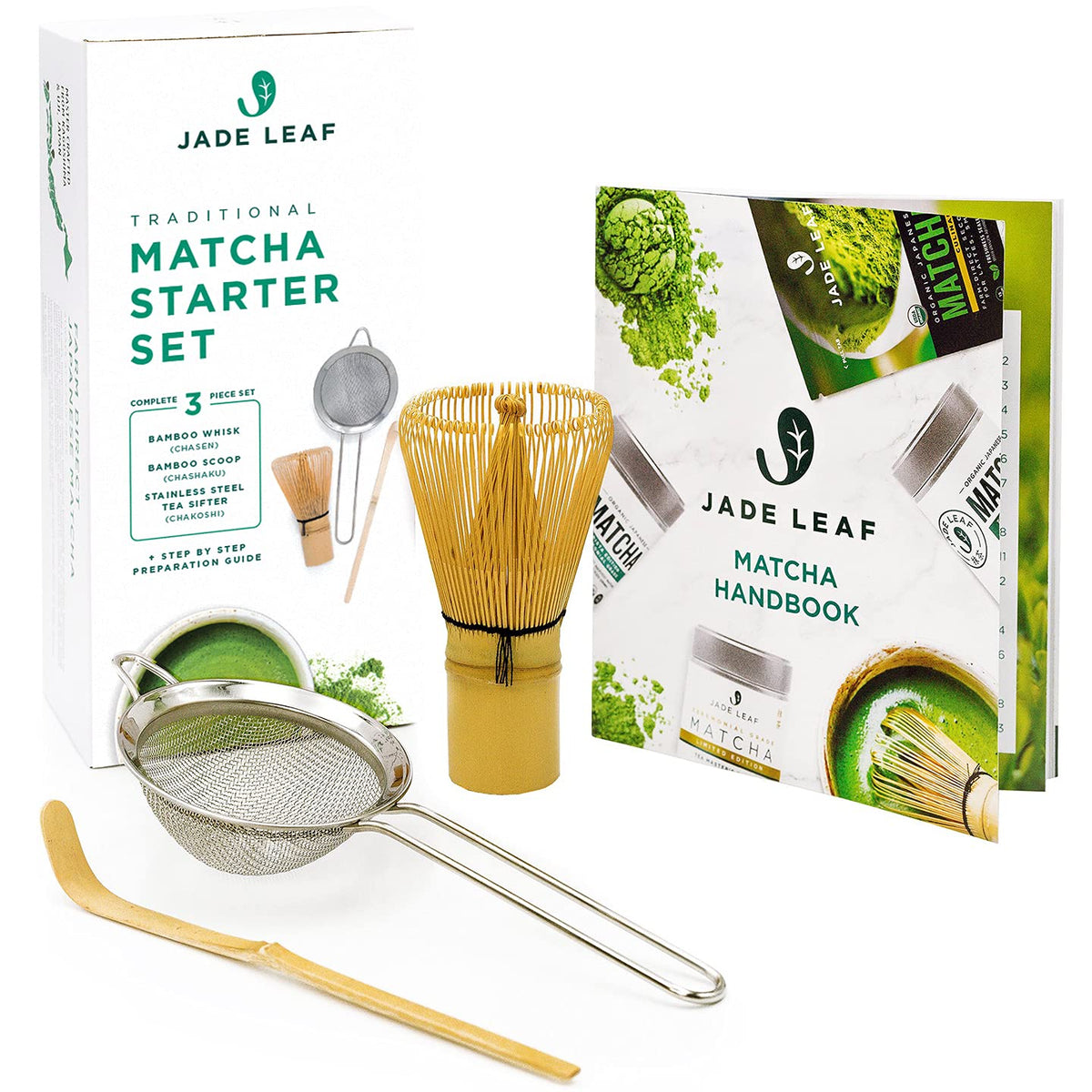 Jade Leaf Matcha: batidor de bambú incluido para batir matcha suave y consistente.