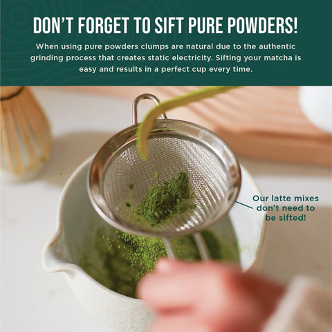 Jade Leaf Matcha: criba de acero para filtrado limpio y cómodo.