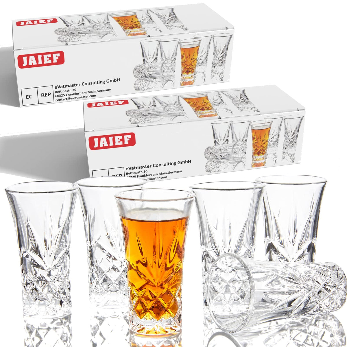 Vaso JAIEF de tequila con base pesada, cómodo de sostener para chupitos elegantes en casa.