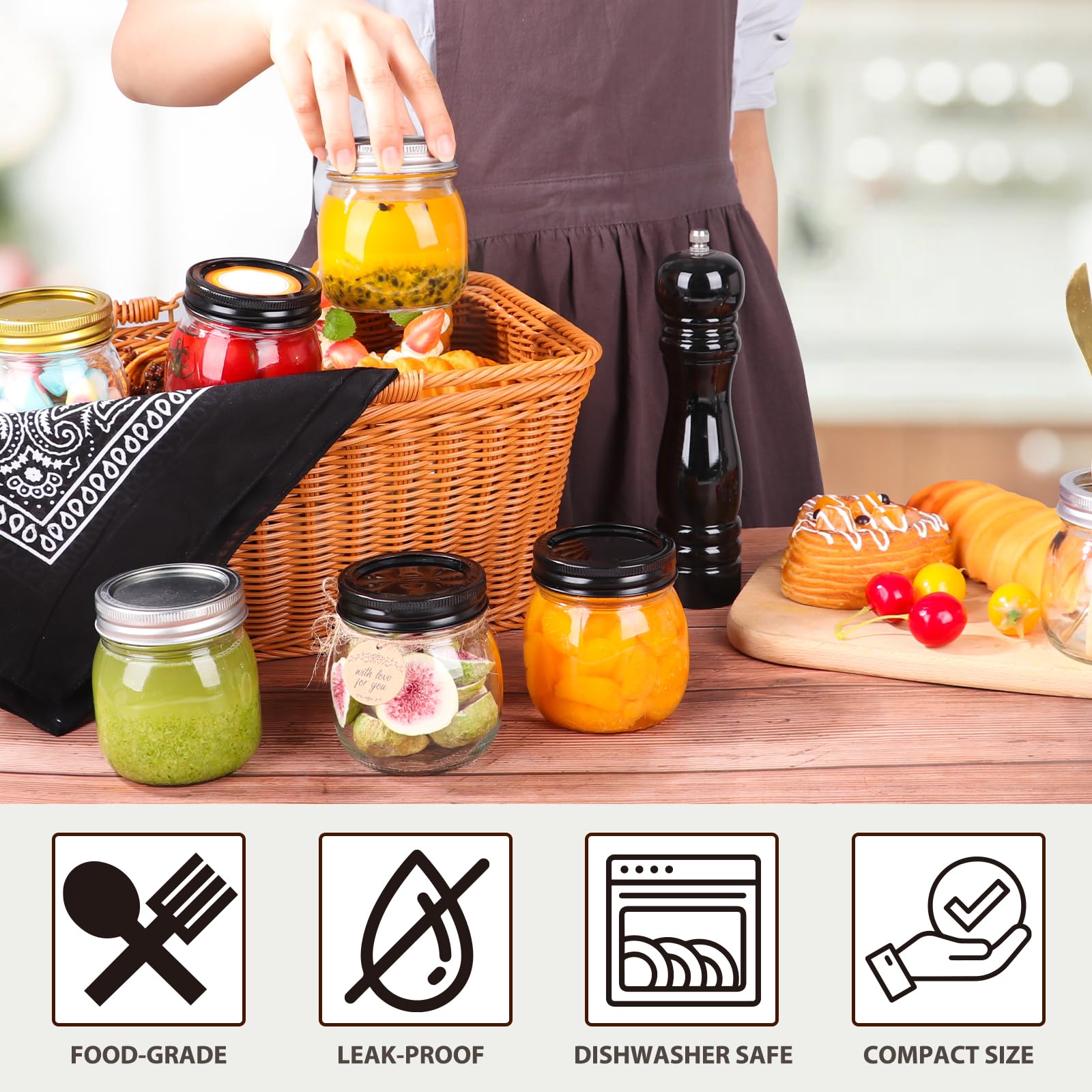 Jaisie.W frascos 8oz con pegatinas coloridas para identificar ingredientes.