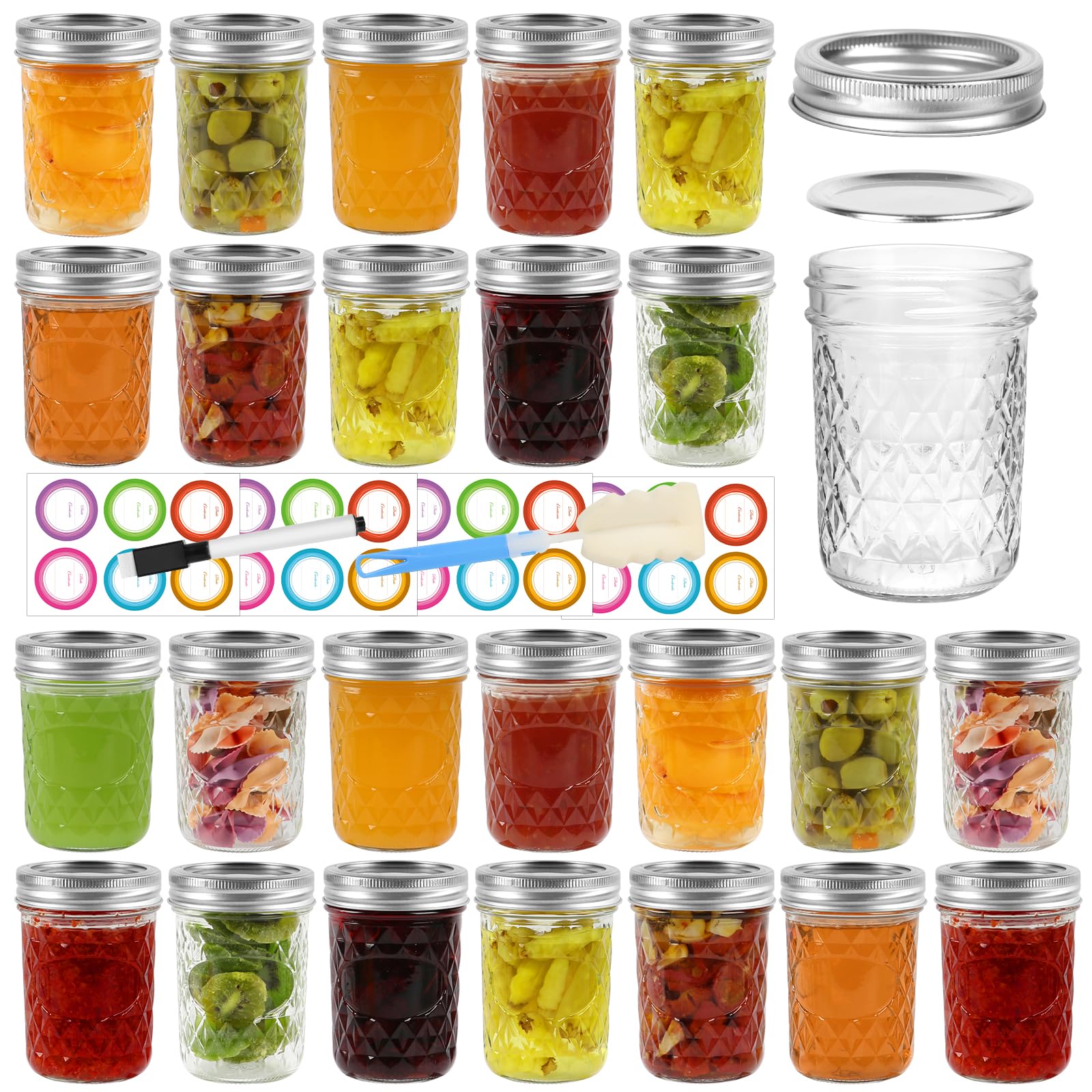 Jaisie.W vasitos mason 8oz con tapas plateadas para almacenar alimentos de forma segura.