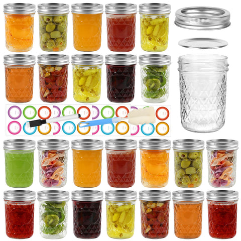 Jaisie.W vasitos mason 8oz con tapas plateadas para almacenar alimentos de forma segura.