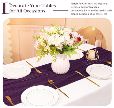 JALANCY camino de mesa Velvet, combinación de morado para fiestas y eventos.