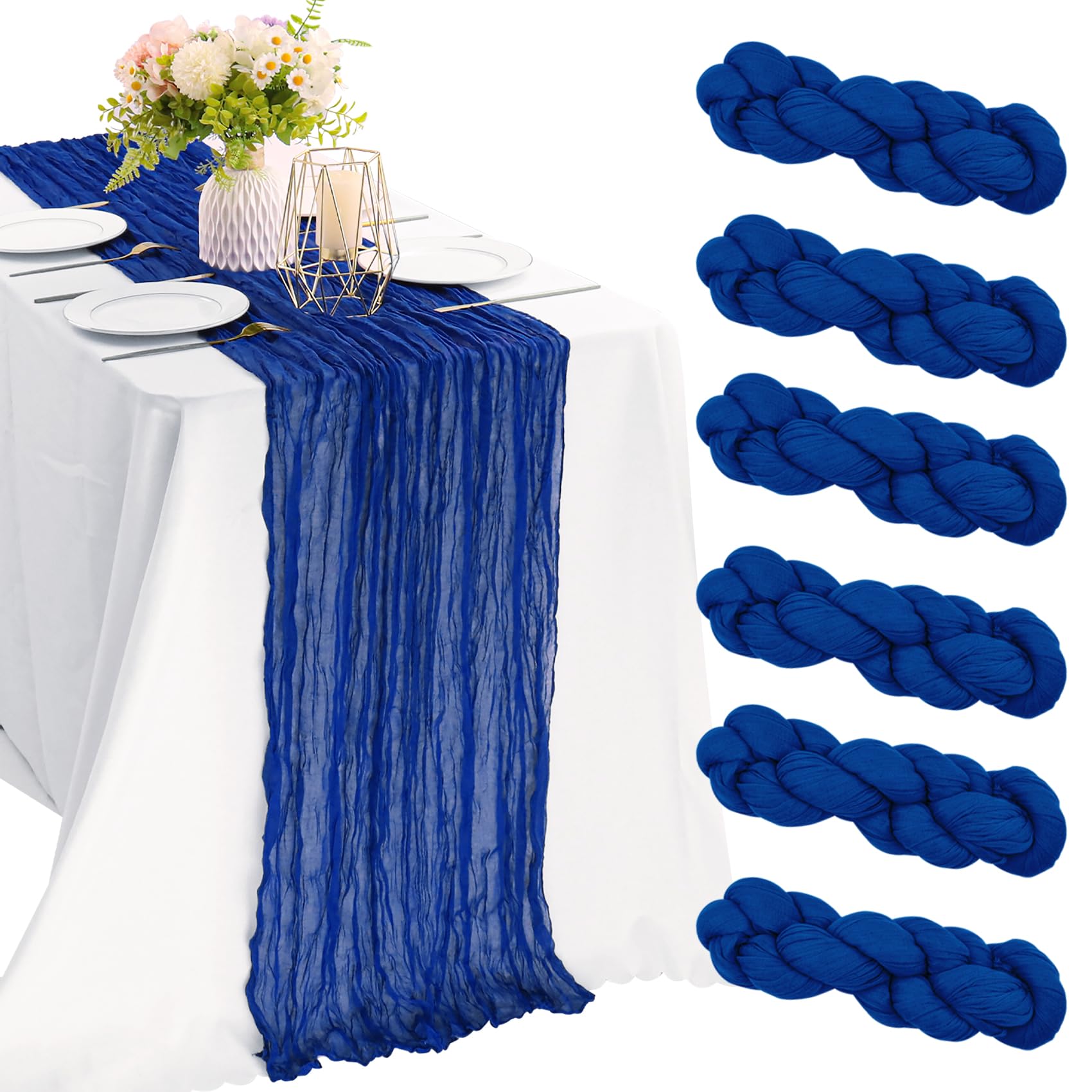 Camino de mesa JALANCY gasa azul real 35x120 para vestir mesas con estilo.