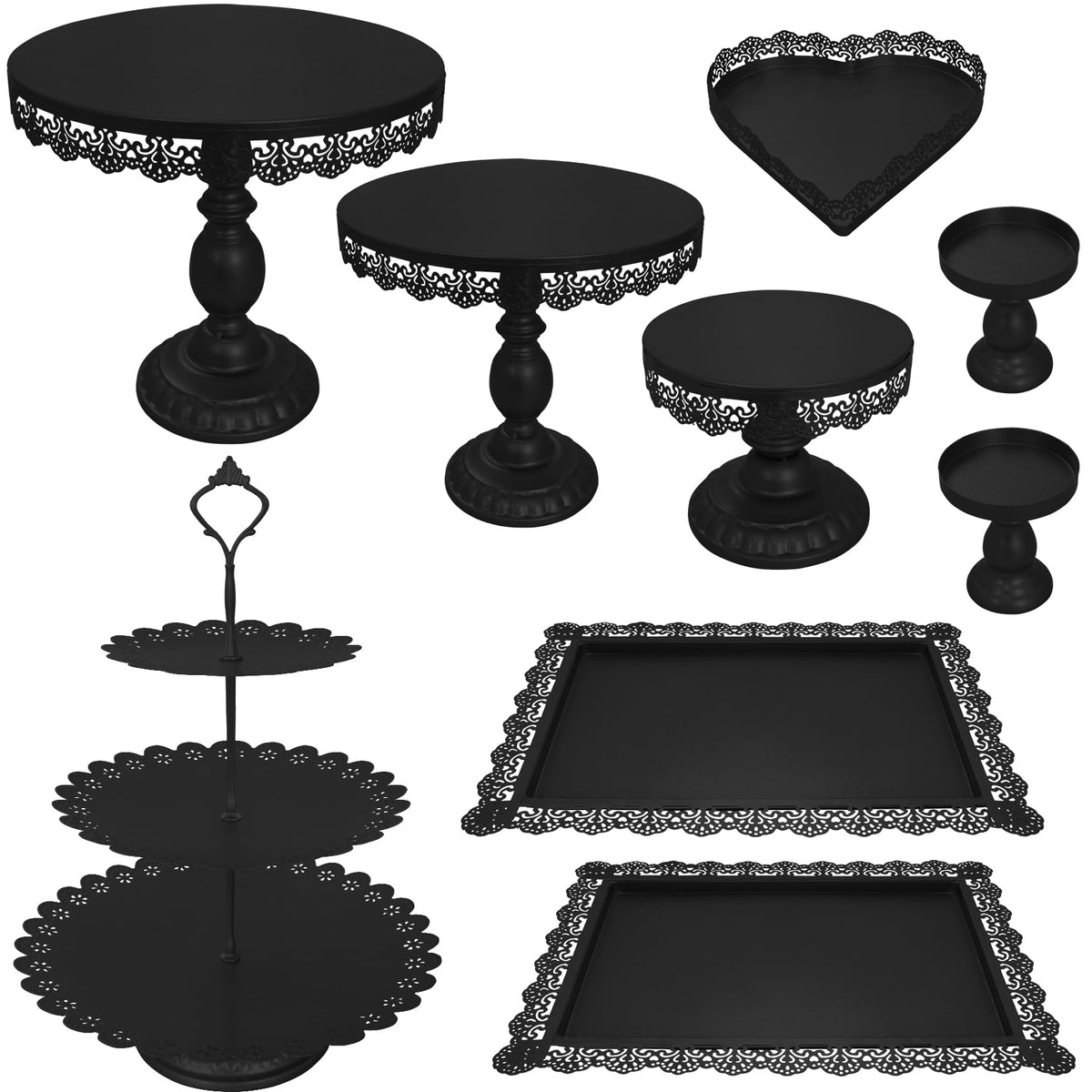 JALANCY conjunto de 9 bandejas tarta de tres niveles para exhibir postres con estilo.