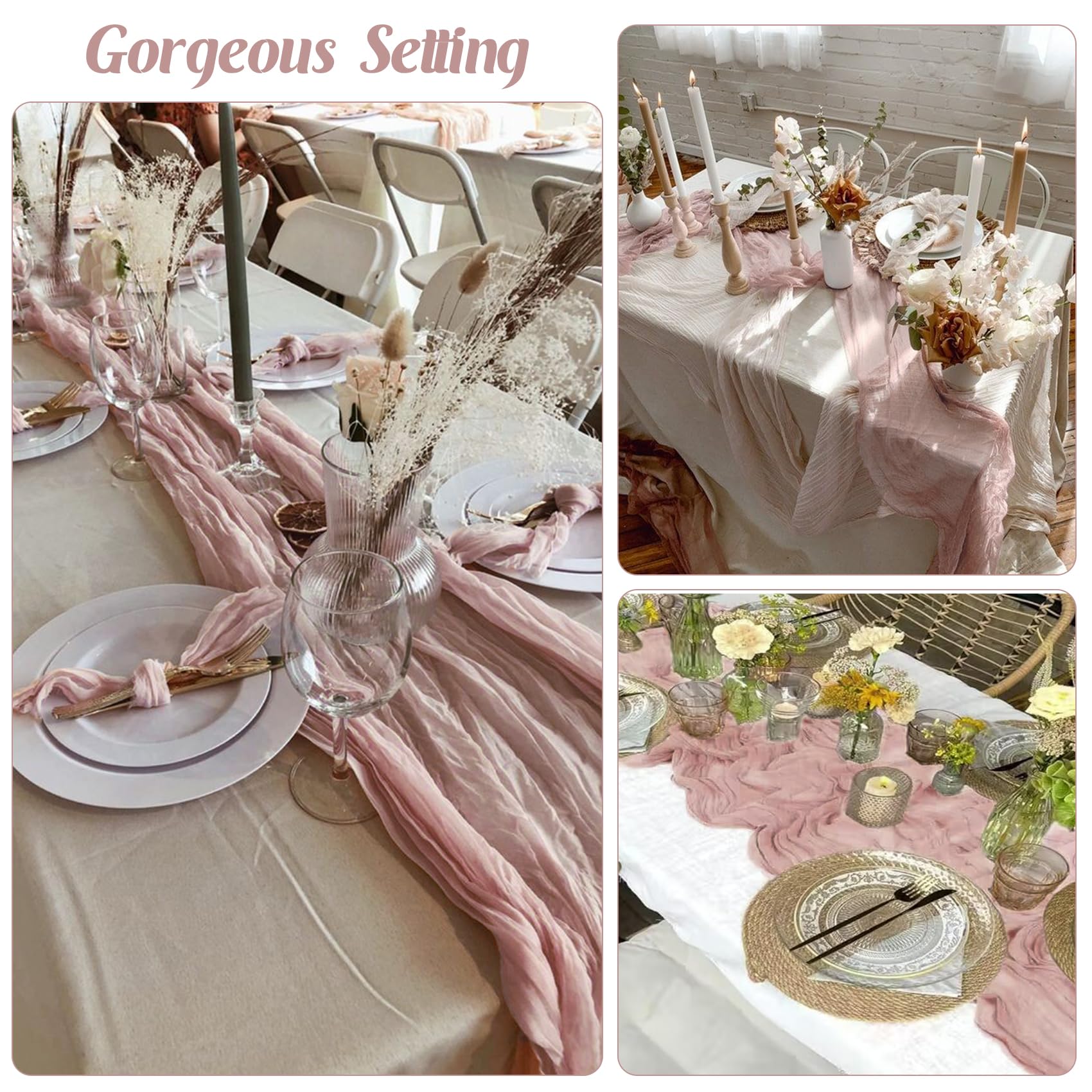 Ambientación de boda con mantel gasa rosa polvo JALANCY
