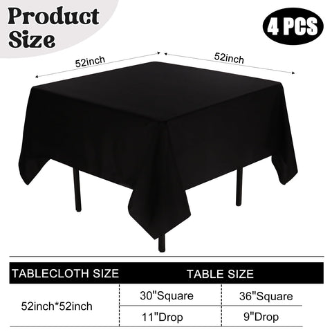 JALANCY mantel negro 52x52, uso versátil en banquetes y bodas.