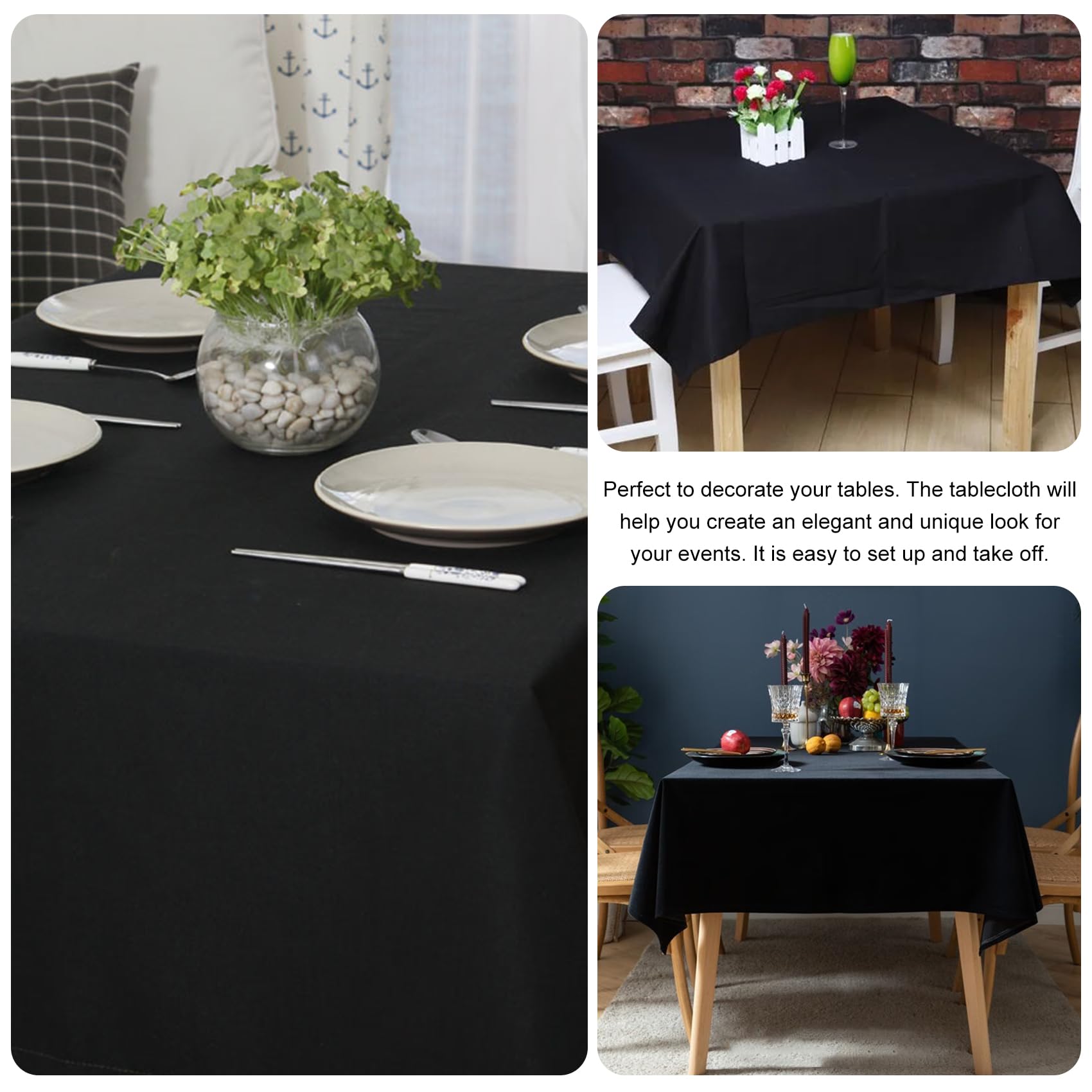 JALANCY mantel negro para bodas y buffets, ambiente refinado.