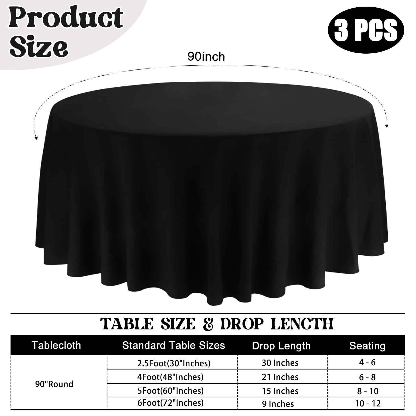 Mantel JALANCY para bodas, 90 pulgadas, negro, transmite elegancia.