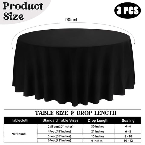 Mantel JALANCY para bodas, 90 pulgadas, negro, transmite elegancia.
