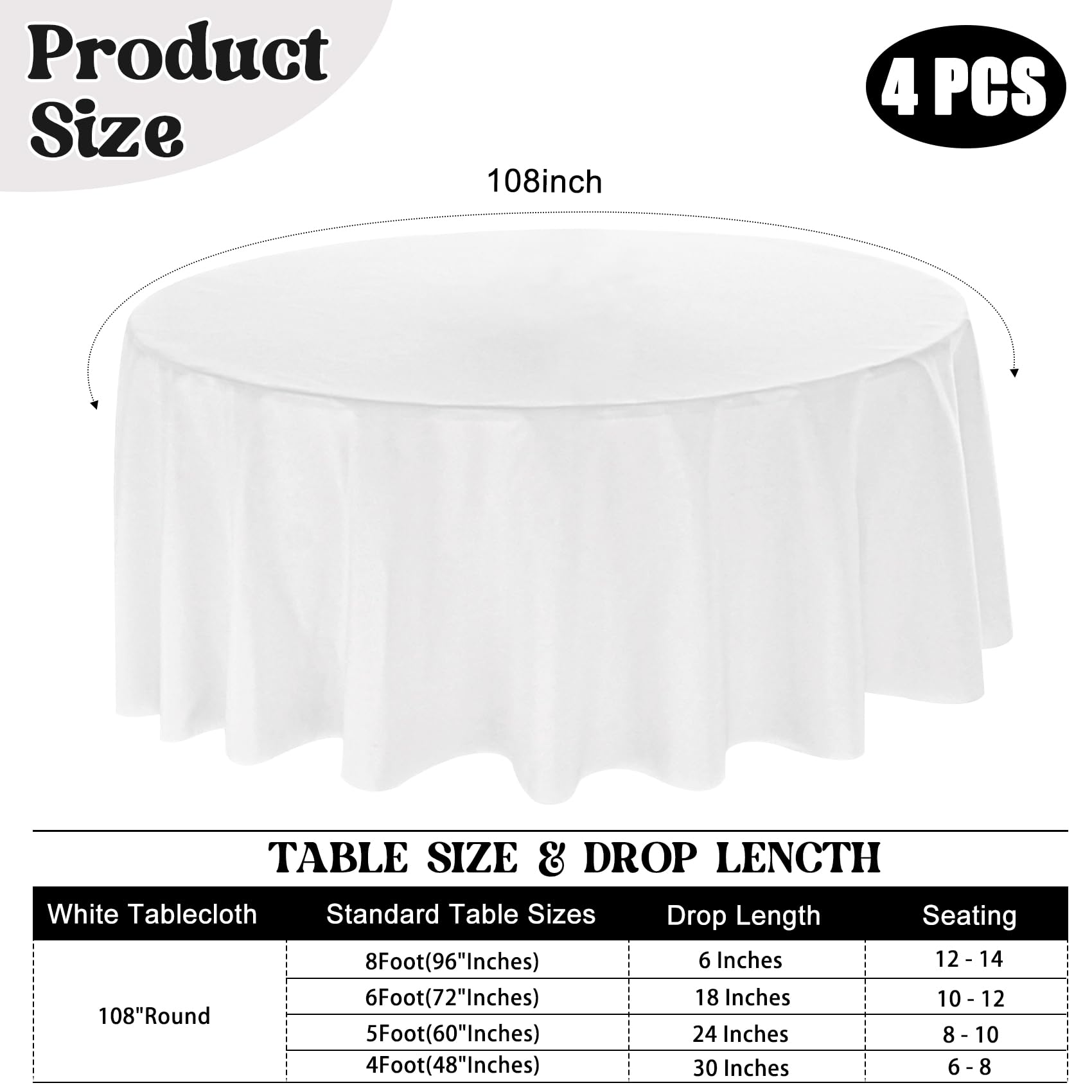Mantel blanco de poliéster JALANCY, lavable a máquina, perfecto para eventos.