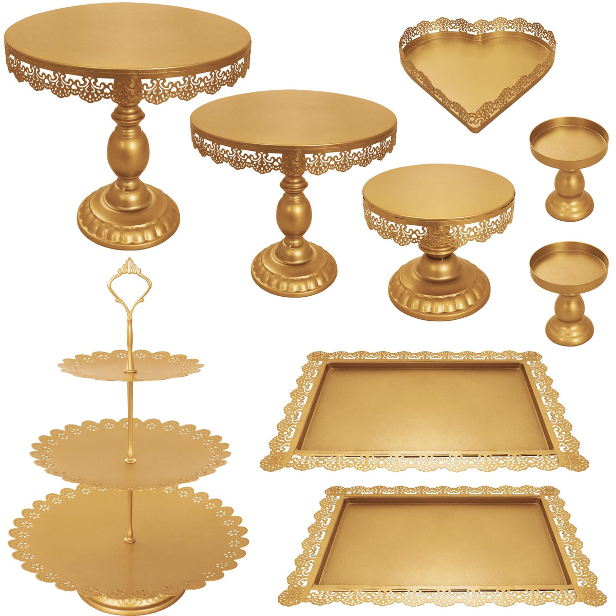 JALANCY conjunto de 9 bandejas para pasteles dorado con tres niveles para presentación elegante.