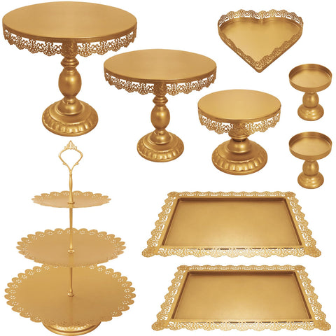 JALANCY conjunto de 9 bandejas para pasteles dorado con tres niveles para presentación elegante.