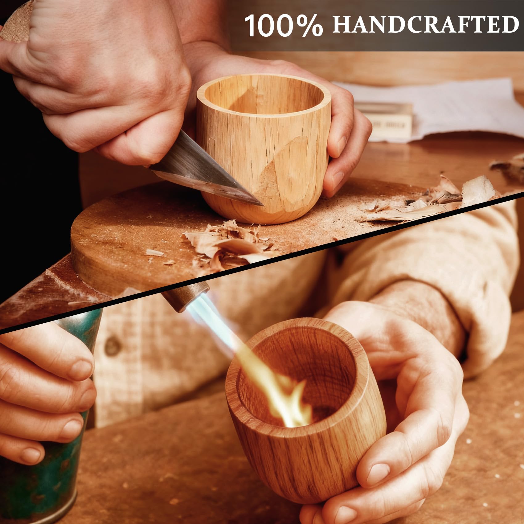 Vaso de madera envejecida Janhavi, estilo retro para cenas y reuniones.