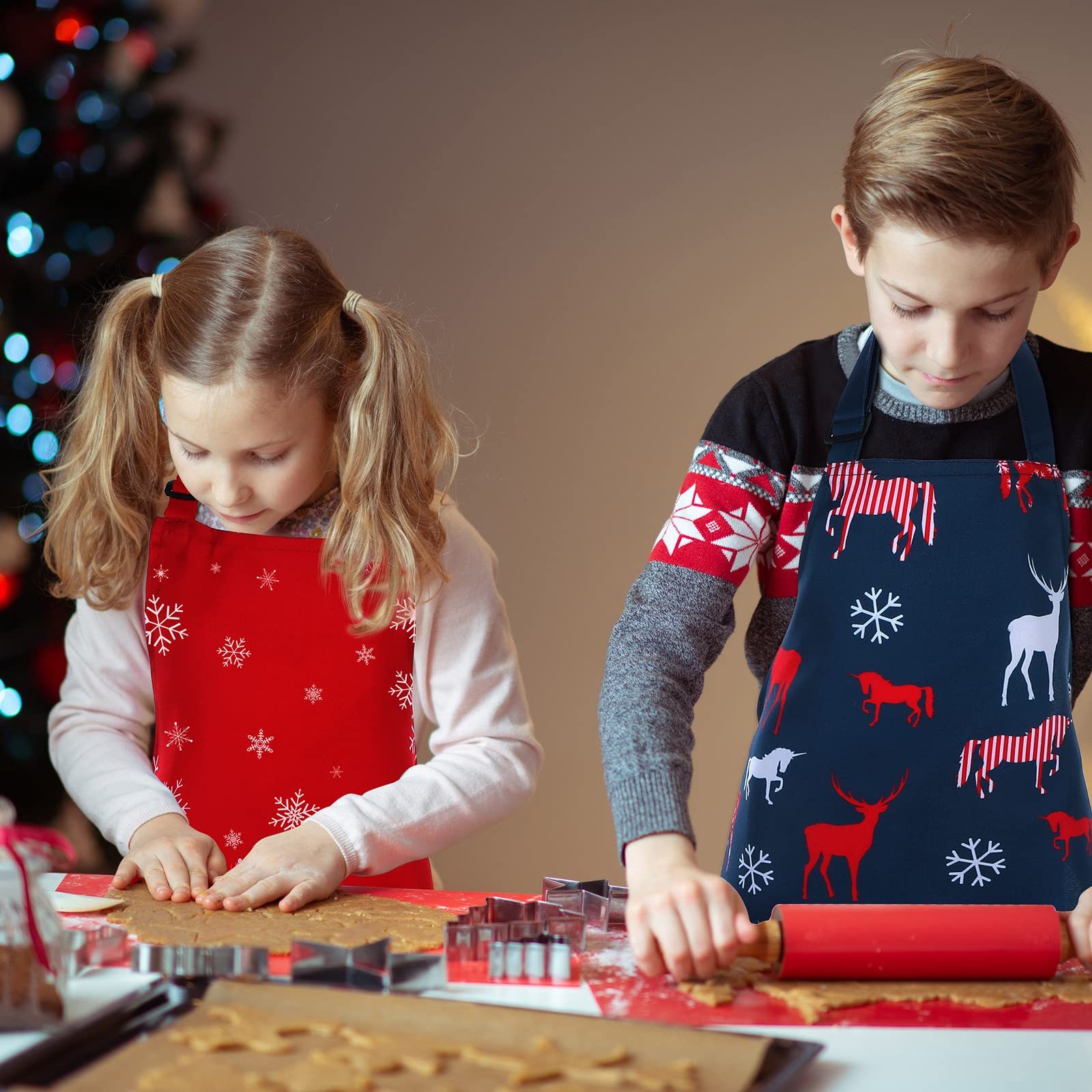 Delantal Janmercy para niños, navidad, bolsillo práctico para utensilios.