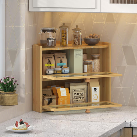 JANSNIMEN contenedor pan bambú con ventana para almacenamiento adicional
