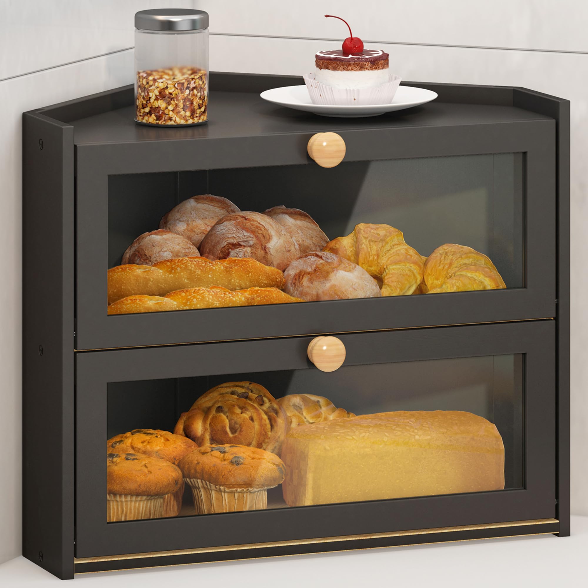 Caja de pan JANSNIMEN con ventana acrílica para ver el interior sin abrir.
