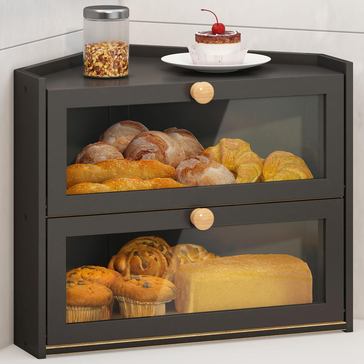 Caja de pan JANSNIMEN con ventana acrílica para ver el interior sin abrir.