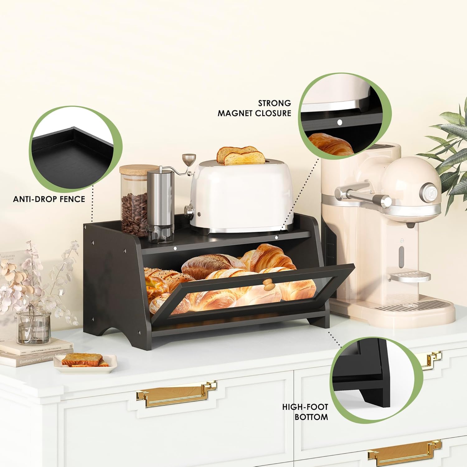 JANSNIMEN Panera para pan, bollos y frutas en la encimera.