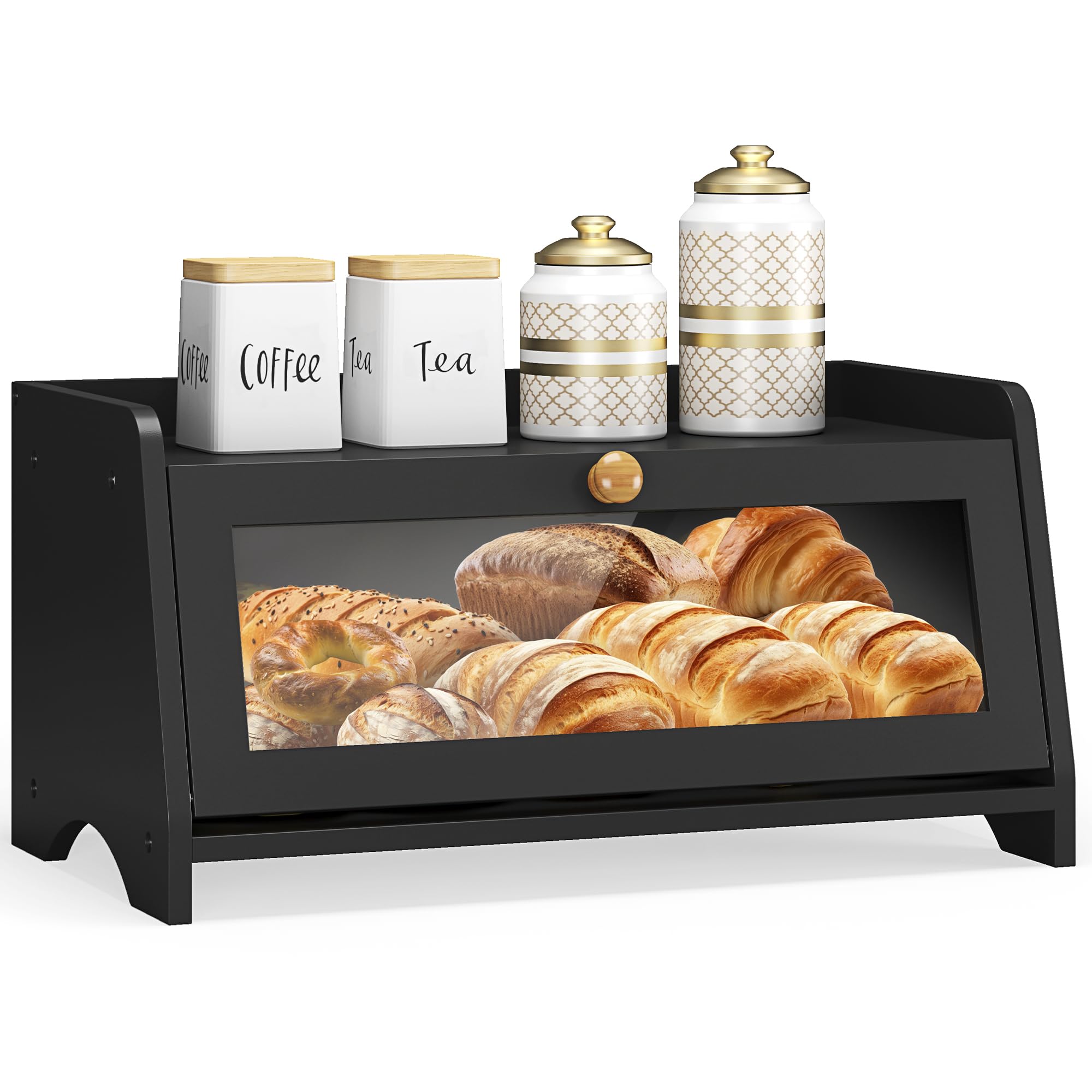 JANSNIMEN Panera de madera con ventana para ver el pan sin abrir.