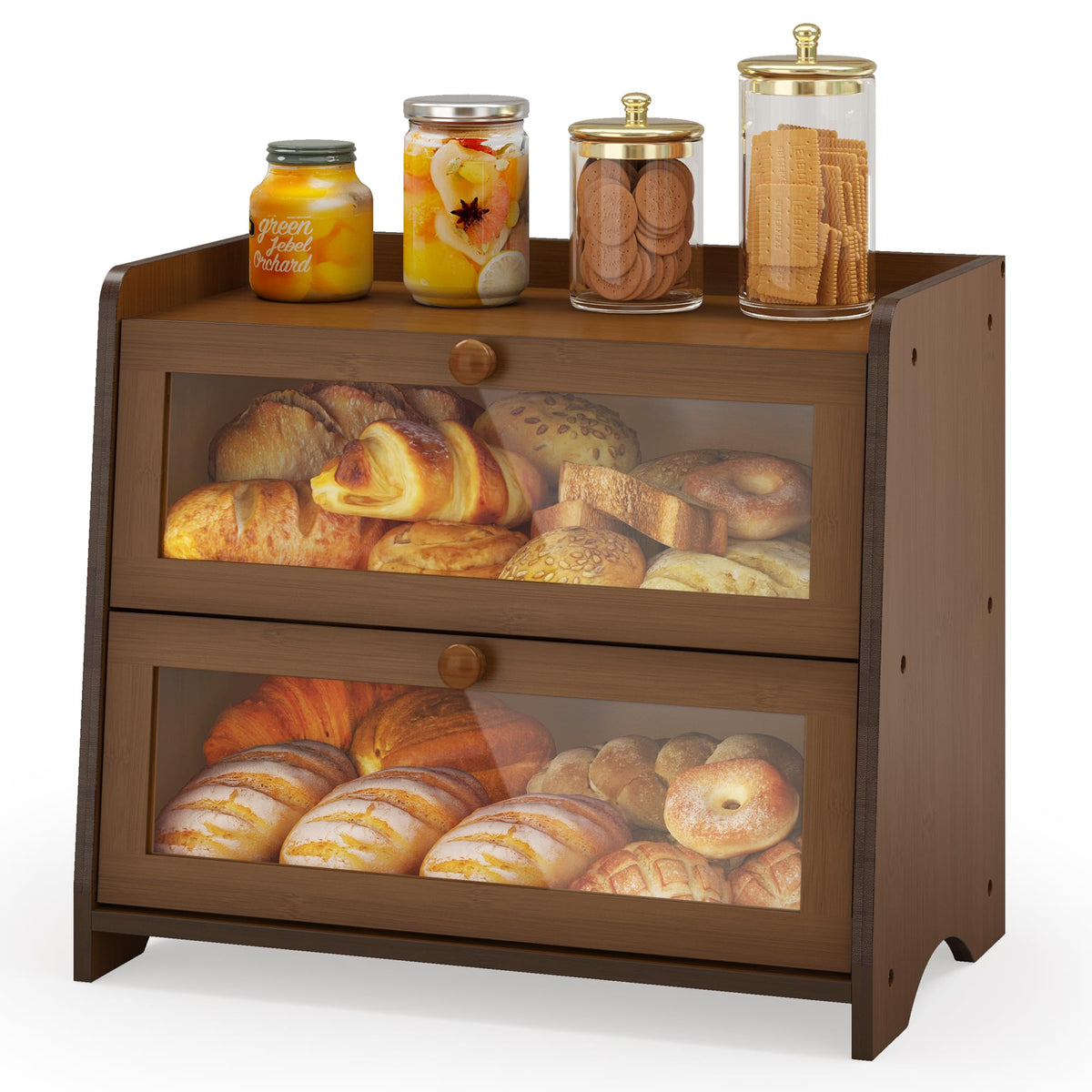JANSNIMEN panera vintage de doble capas con puerta acrílica para ver el interior.