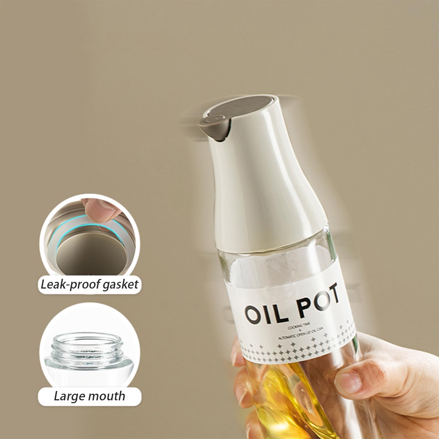Dispensador JANSSE para aceite de oliva con boca amplia facilita el llenado