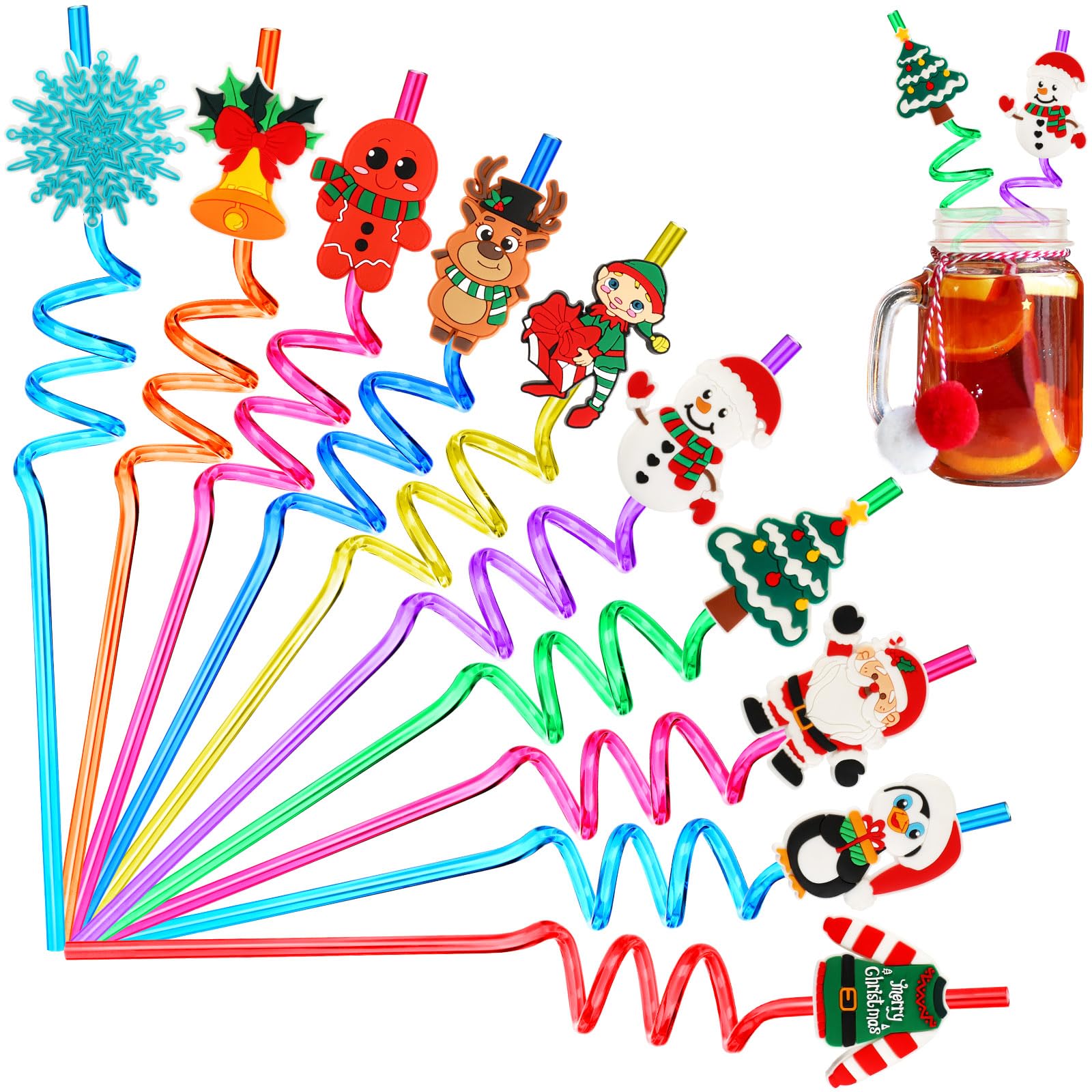 Pajitas navideñas JANYUN con diseño Papa Noel para fiestas divertidas