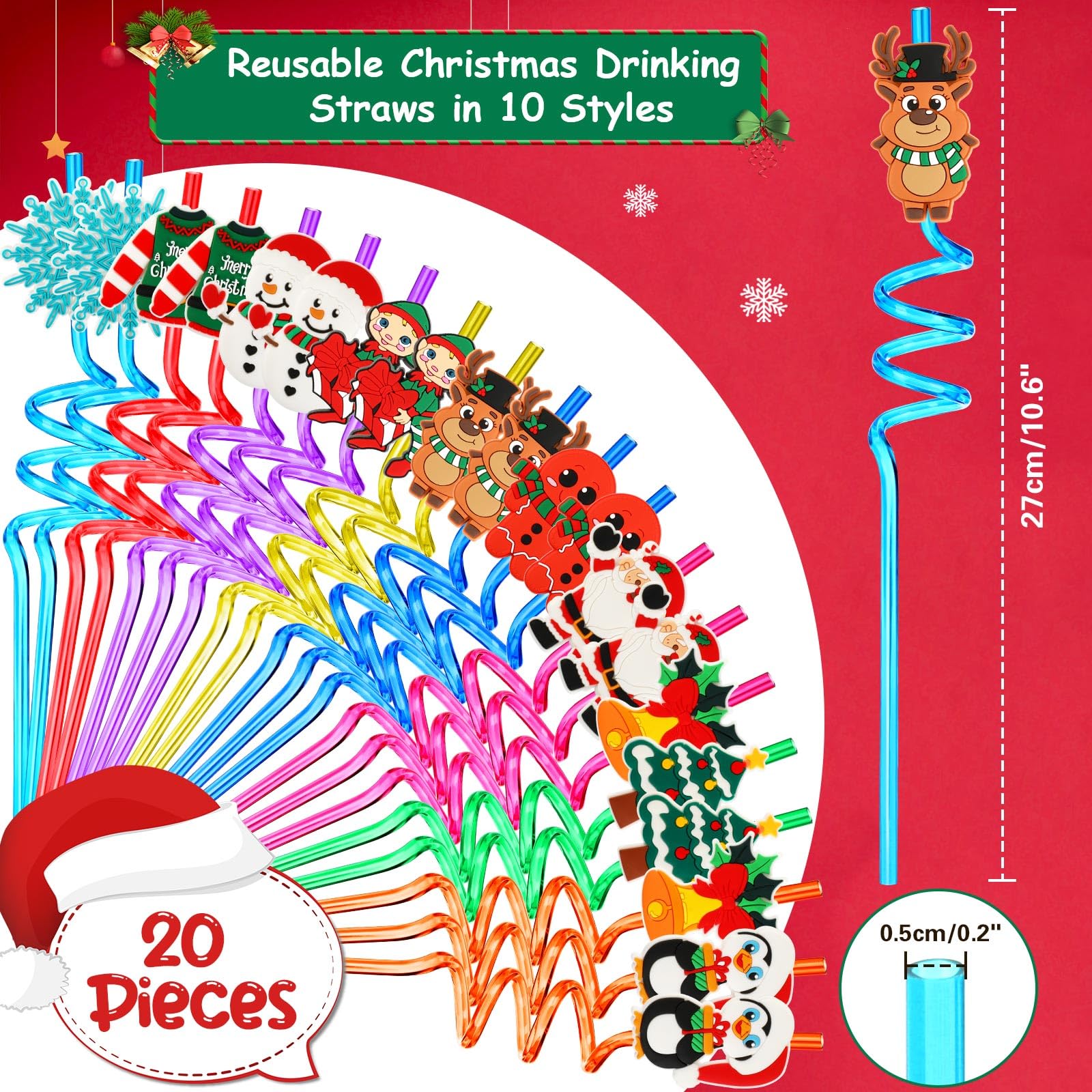 Pajitas navideñas JANYUN con diseño Reno para bebidas festivas