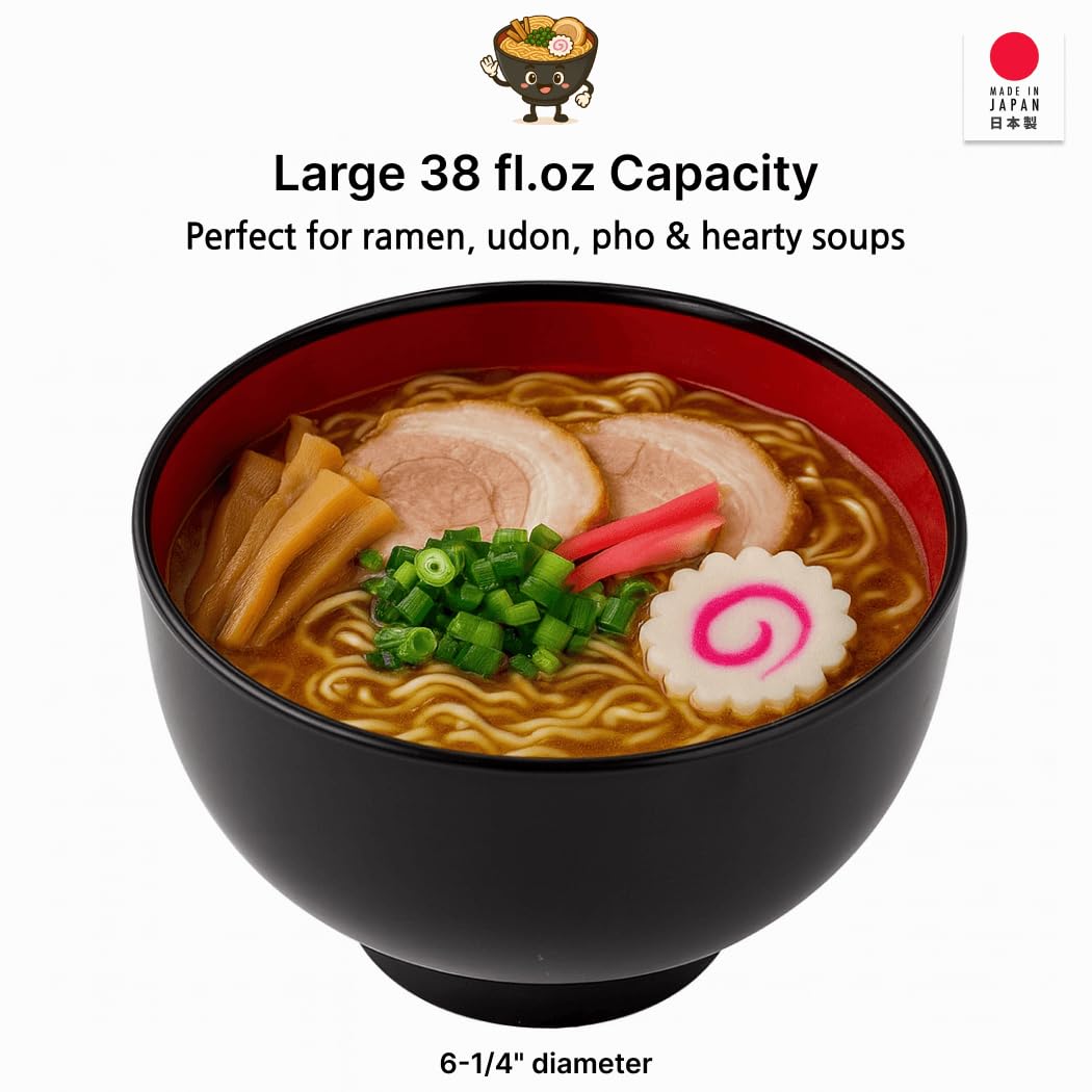JapanBargain cuenco ramen apto microondas y lavavajillas, fácil de calentar y limpiar