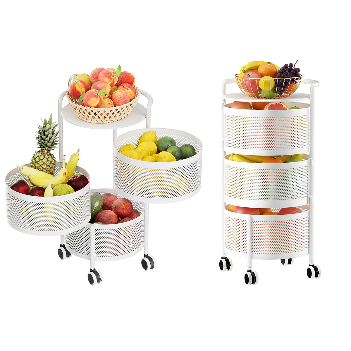 JAQ bandeja giratoria de 3 niveles, acceso cómodo a frutas y verduras.