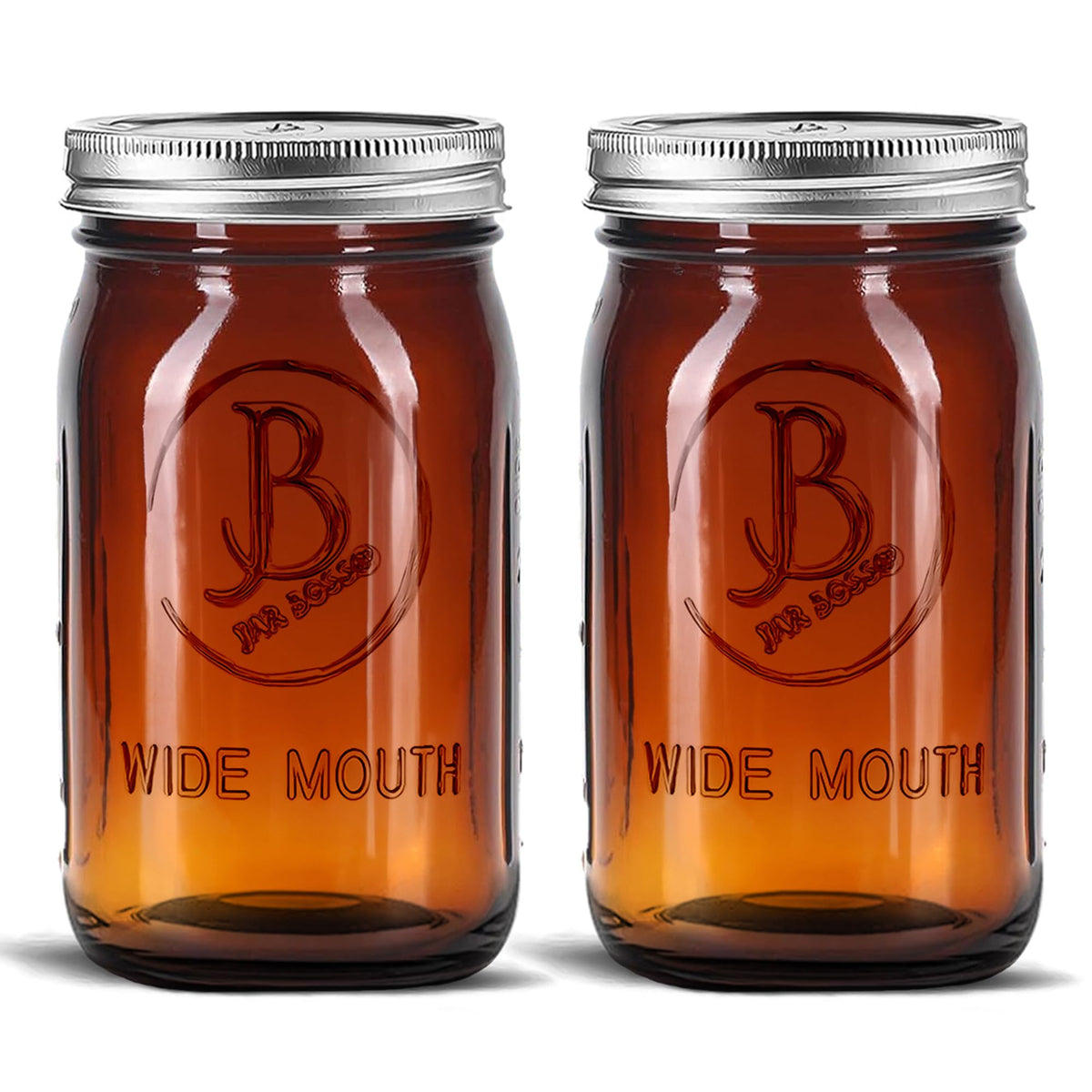 Jar Boss tarro ámbar de boca ancha 32 oz, ideal para conservar alimentos.
