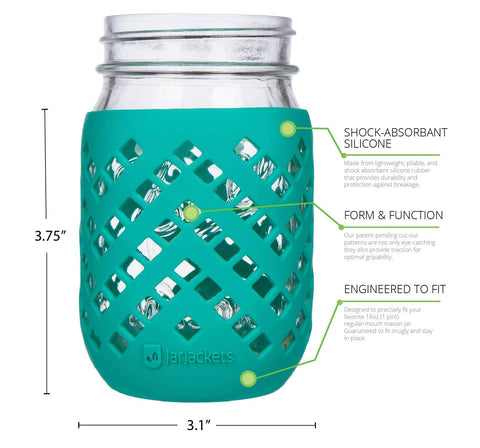 JarJackets funda silicona tarro mason 16oz, multicolor para identificar bebidas y evitar derrames.