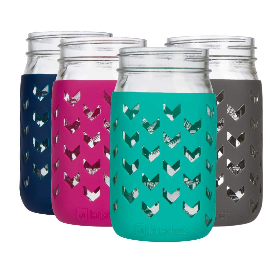 JarJackets manga silicona para jarra 32oz, mejora agarre y protección.