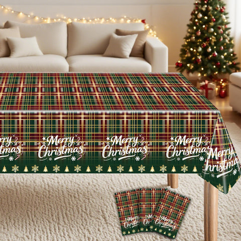 Mantel navideño de JARJARPLG en plástico verde protege la mesa.
