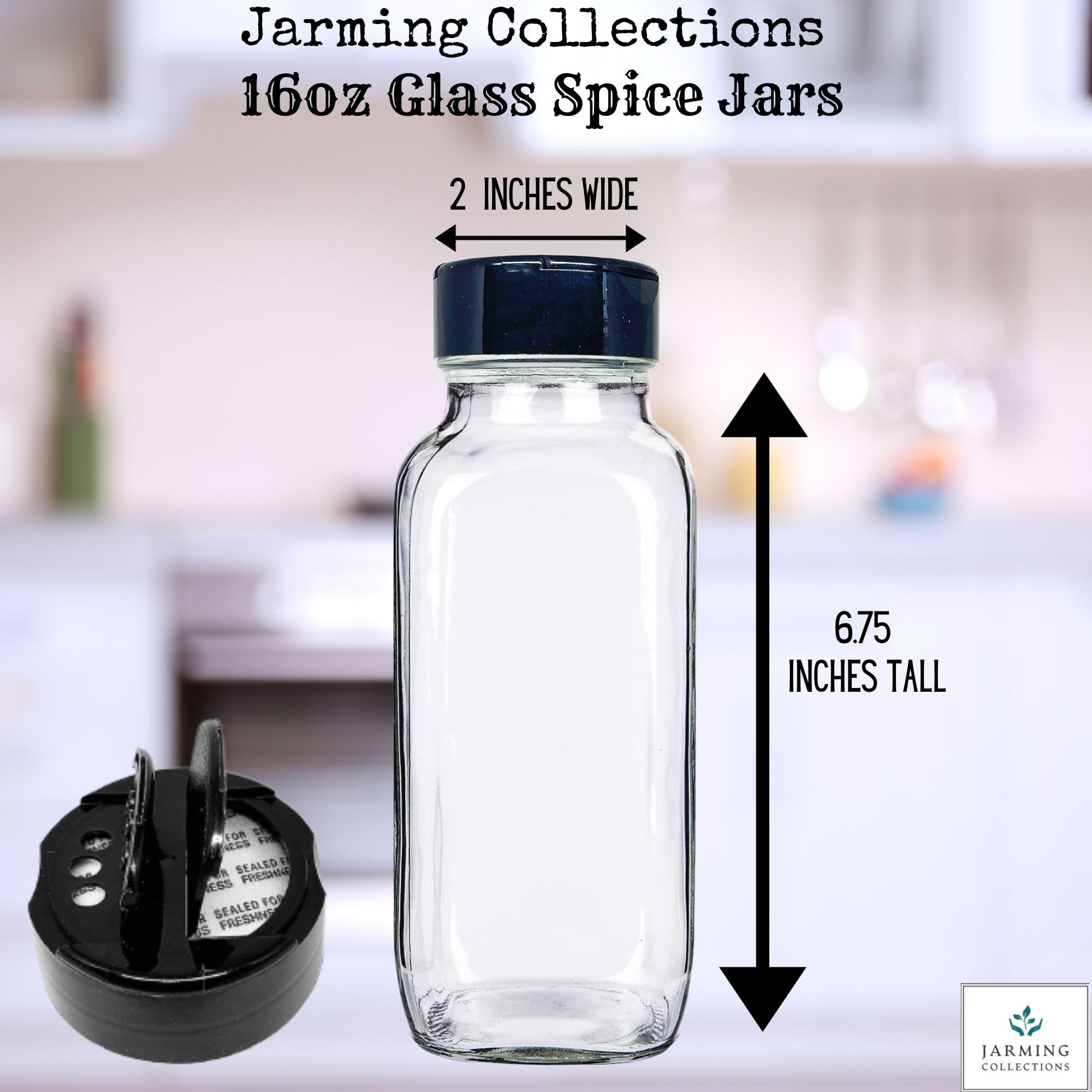 Frascos de vidrio de diseño francés y forma cuadrada para almacenamiento elegante de especias.